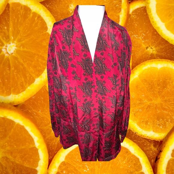 Paul Stanley Red and Black Paisley 100% Silk Button Up Size‎ 12 - Picture 2 of 6